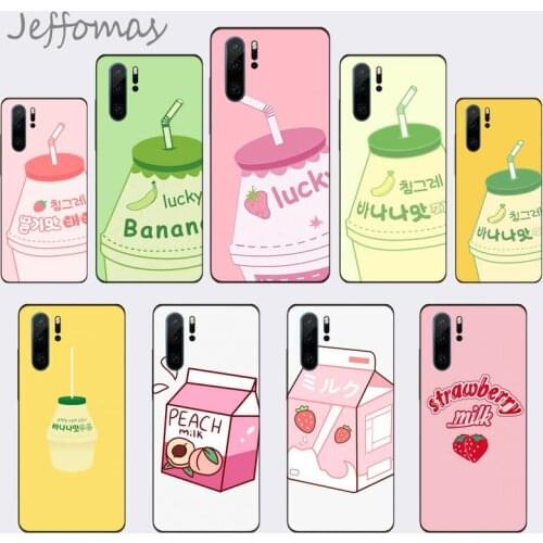 Strawberry Banana Milk Drink Silicone Phone Case For Huawei P9 P10 P20 P30 Pro Lite smart Mate 10 Lite 20 Y5 Y6 Y7 2018 2019