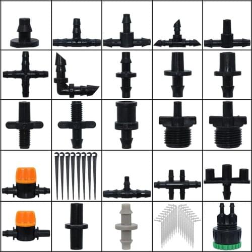 SPRYCLE Drip Irrigation Sprinkler 1/4 Inch Barb Tee Single Double Water Pipe Connector Cross Shut-Off Fitting 4/7mm Hose Garden