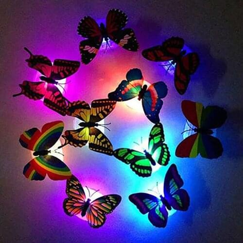 LED Light Flashing Colorful 3D Night Butterfly Wall Stickers Lamp Girl Bedroom Baby Kids Toy Gift with Home Party Decor Lamp