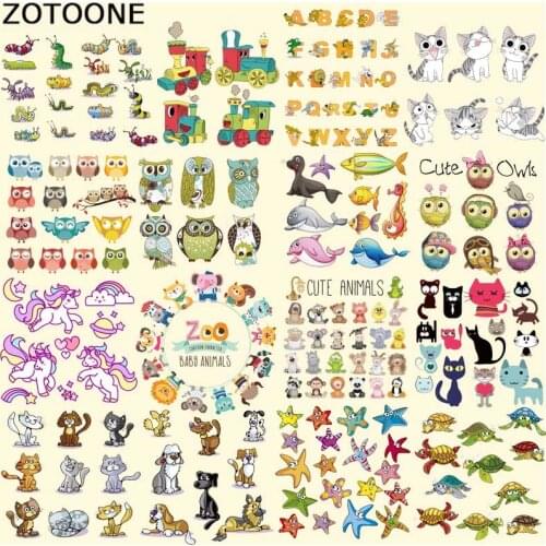 ZOTOONE Animal Patch Set Iron on Transfer Owl Dog Cat Unicorn Patches for Kids Clothes DIY Applique Heat Transfer Vinyl Stickers