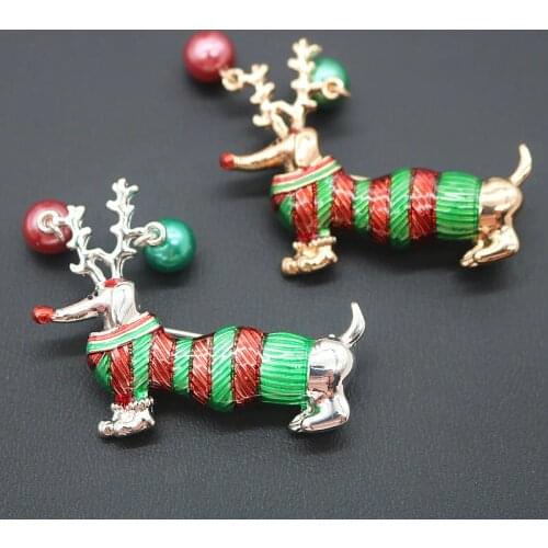 CINDY XIANG 2 Colors Avaibale Enamel Christmas Dog Brooches For Women Fashion Red Green Animal Pin Party Jewelry Kids Good Gift