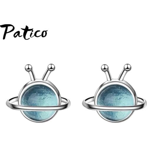 Trend Simple Planet 925 Sterling Silver Stud Earrings For Women Blue Crystal Engagement Wedding Cartilage Piercing Jewelry