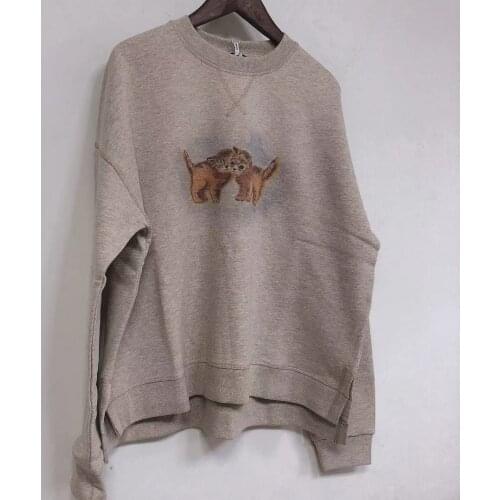 New Cats Print Womens Sweatshirt Ladies 2021 Spring O-Neck Long Sleeve Pullover Tops Female Simple Jumpers