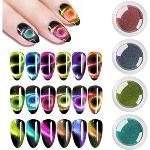 0.2g/Box Holographic Powder On Nails Laser Cat Eye Glitter Nail Art Chrome Pigment Dust Glimmer Gel Polish Flakes DIY Nails