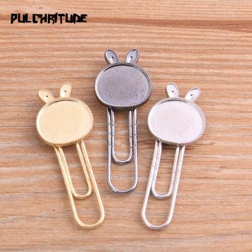 2Pcs 12*14mm Three Color Paper Clip Rabbit Cabochon Settings Jewelry Blank Charm Bookmark For Books Stationery Supplies