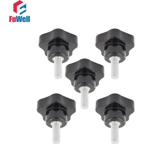 5pcs M8 x 20mm Thread Star Sharped Handles 32mm Black Plastic Head Dia. Replacement Clamping Star Knob