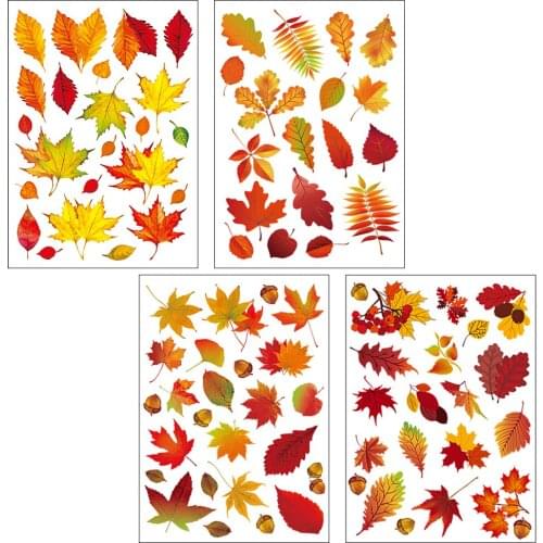 8pcs/set PVC Easy Apply DIY Home Decor Double Side Printing No Glue Autumn Maple Leaves Window Clings Wall Art Static Stickers