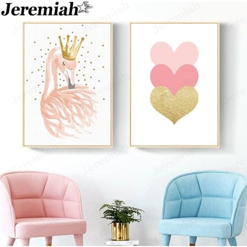 Cartoon Heart-Shaped Canvas Poster Abstract Swan Poster Wall Art Modern Home Baby Room Decoration Accessories