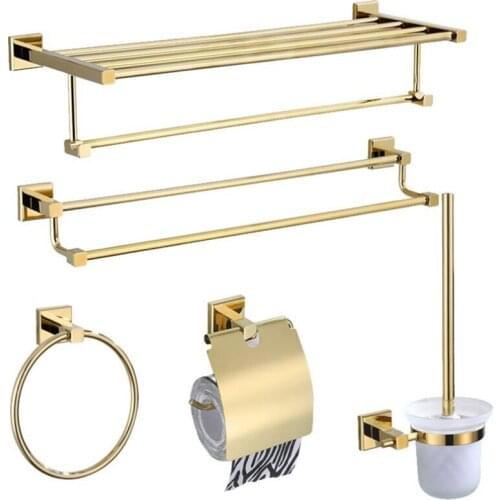 Bathroom Accessories gold Towel Rack Robe hook Paper Holder Towel HolderToilet Brush Bathroom Corner Shelf,bathroom Hardware set