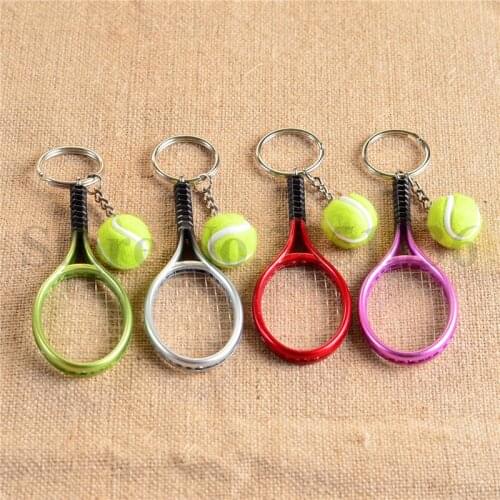 20 pieces/lot NEW 6 Colors Mini Tennis Racket Ball Keychain Key Ring Bag Accessories Charm Gift Women Fashion Accessories