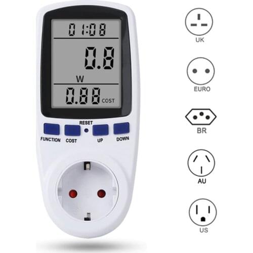 EU/AU/BR/US/UK Digital Wattmeter Power Meter Energy Meter Voltage Wattmeter Power Analyzer Electronic Energy Meter Measure Socke