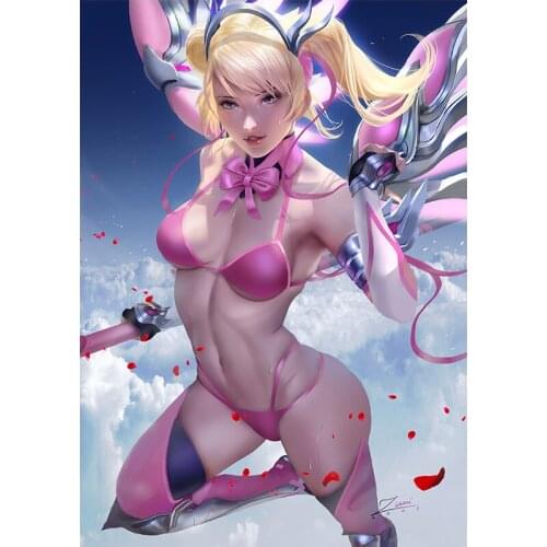 Print Game Overwatch Pink Wings D.VA Sexy Girl Art Canvas Poster Custom Painting 16x24 24x36 Inch Bedroom Home Wall Picture