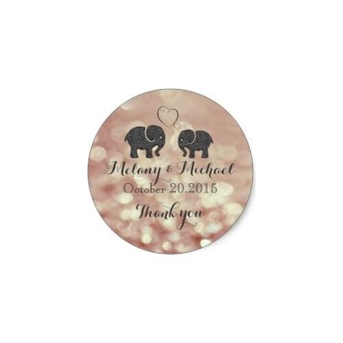 3.8cm Bokeh romantic trendy elephants in love thank you classic round sticker
