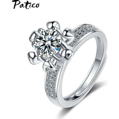 925 Sterling Silver Fashion Crystal Statement Resizable Rings For Women Girls Valentines Day Gift Luxury Jewelry Wholesale