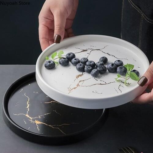 Creative White Marble Ceramic Plate Western Tableware Storage Decoration Plate Restaurant Service Dinner Plate Kitchen Supplies