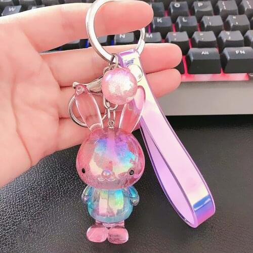 Creative Cartoon Keychain Acrylic Jelly Rabbit Keychain Key Holder Rainbow Wristband Animal Pendant Kayring for Women