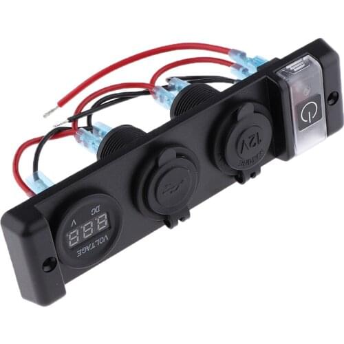 Boat Marine 12VDC Dual USB Charger Socket & LED Voltmeter 3 Hole Panel Outlet