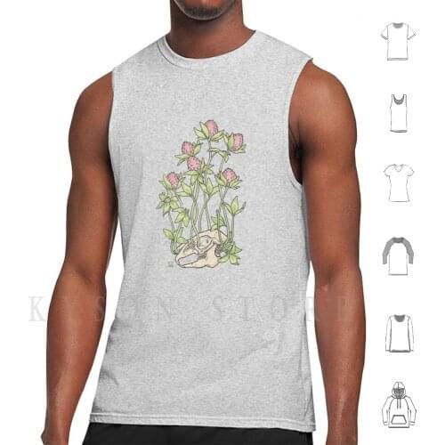 Red Clover All Over Tank Tops Vest 100% Cotton Rabbit Bunny Skull Bone Bones Clover Plant Plants Flower Nature