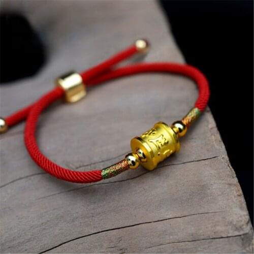 Trendy Gold Ornaments Pure 999 Gold Six Words Charm Bracelets Womens The Animal Year Jewelry Handmade Luck Red Rope Bracelets W