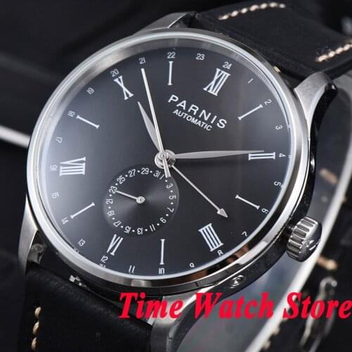 Parnis mens watch 42mm polished 316L SS case 24 hours black dial DATE 5ATM ST1690 Automatic wrist watch men 952