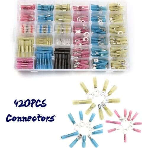 420Pcs Waterproof Solder Seal Heat Shrink Terminals Set Insulated Electrical Wire Cable 4Sizes Connectors for 22-14 AWG