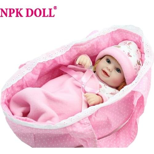NPKDOLL Mini Reborn Baby Doll 10 inch Vinyl Baby Toys Girls Gift Basket Pillow Blankets Outfit Full silicone Christmas Gift