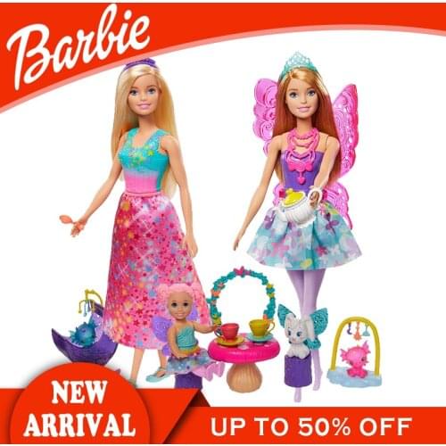Original Barbie Brand GJK49 Dreamtopia Fantasy Story Set Accessories 2 Style Kid Toys Birthday Gift Funny Pretend Doll For Girls