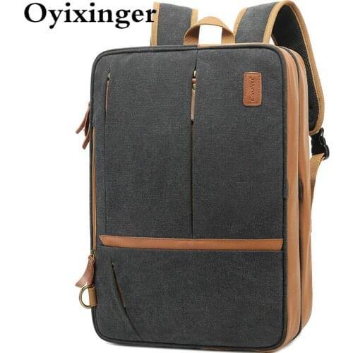 OYIXINGER 2021 New Mens Canvas Laptop backpack Multifunction Waterproof Crossbody Bags business briefcase For 17.3 Inch Laptop