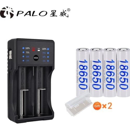 PALO 4Pcs 18650 3200mAh 3.7v li-ion Rechargeable Batteries + Battery Charger Sets for AA AAA 18650 14500 16350 Led Flashlight