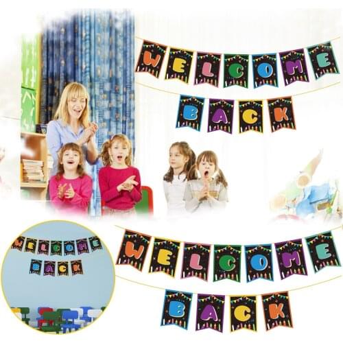 Student School Season Party Pull Flag Decoration Happy Banners Theme Party Supplies Classroom Opening Welcome Back Ornaments