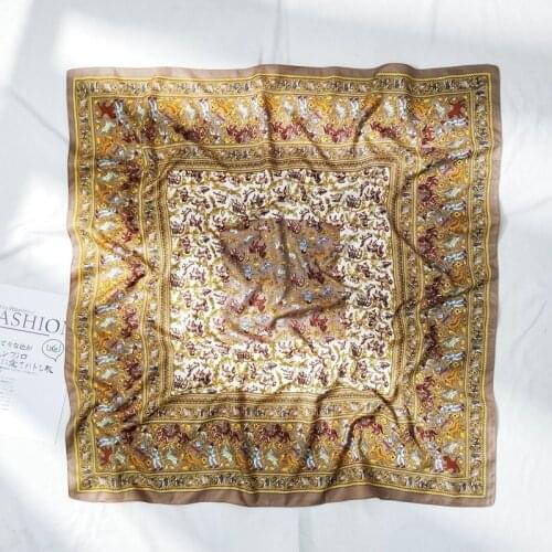 2020 New Color Contrast Patchwork Silk Scarf All-Matching Spring and Autumn Student Printing Decoration 90*90 Square Scarf