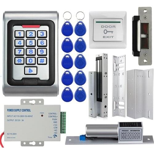 Door Access Control System Kit IP68 Waterproof Outdoor RFID Access Control Keypad + Electric Magnetic Strike+ DC12V Power Supply