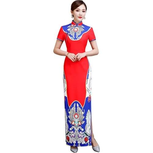 Modern Cheongsam Women long Qipao Chinese Dress Party Vintage Ao Dai Elegant gown Improve Qi Pao Vestido