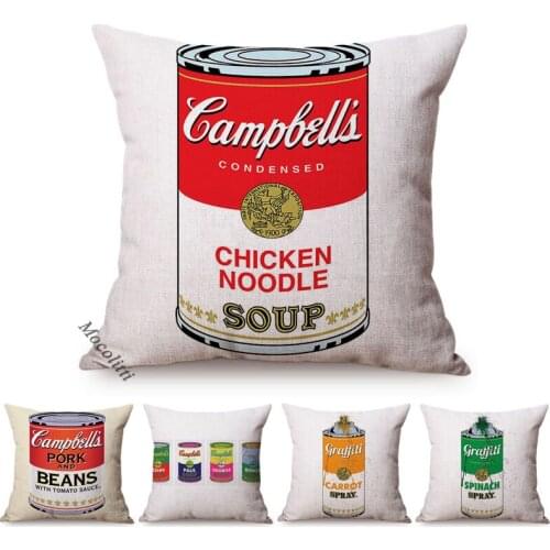 Vintage Canned POP Art Poster Pattern Decoration Sofa Throw Pillow Case Europe Farm Letter Poster Cotton Linen Car Cushion Cover