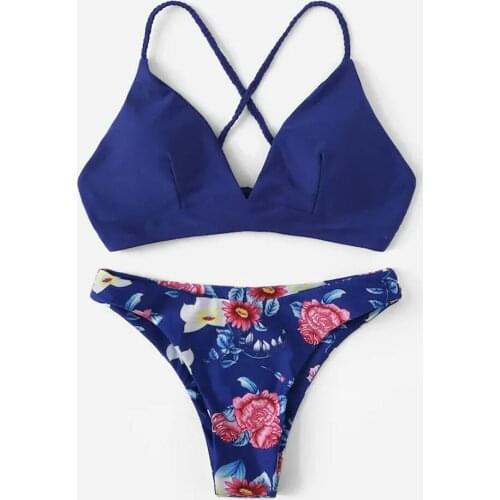 Low-waisted Swimwear Women Printing Bikini Swimsuit 2020 Sexy Thong Bikini Set Bathing Suit Female Push Up Flower Bathers