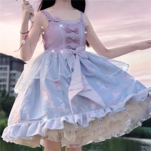 Lolita Jsk Cat Pattern Cosplay Lovely Sling Dress For Women Sweet Girls Anime Cos Sleeveless Lace Harujuku Japanese Gothic Dress