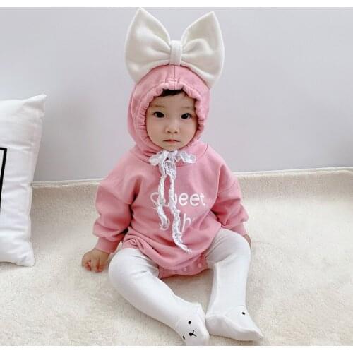Winter Baby Bow Bodysuit Newborn Baby Infant Girls Letter Bowknot Cute Hooded Romper Fashoin Bodysuit боди для новорожденных