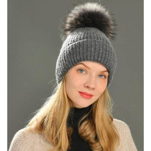 Winter Hat Cashmere Knitted Beanie Big Real Fur Pom Pom Top Beanie High Quality Girls Women Bonnet Winter Hats for Women