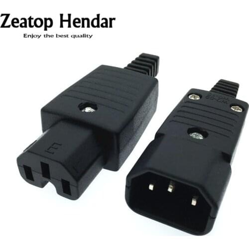 2Pcs Brass 3 Pin AC Power Plug Female & Male IEC 10A 250V Straight Cable Socket Rewireable C13 C14 Plug Power Connector Black