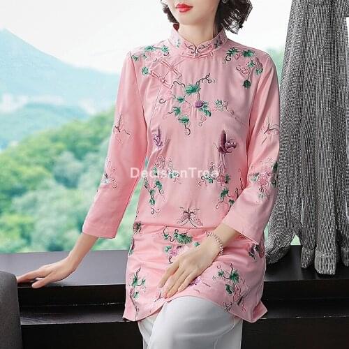 2021 chinese traditional embroidery cheongsam shirt women qipao tops retro full sleeve elegant party casual blouse tang suit