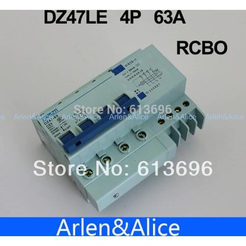 4P 63A DZ47LE63A 400V~ C type Residual current Circuit breaker with over current and Leakage protection RCBO