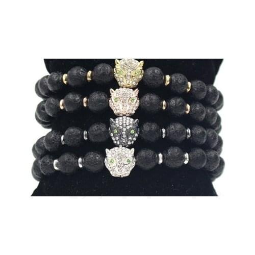 8mm ik6 gold silver Copper cz zircon cubic zirconia elastic adjusted Charm nature stone black stone volcanic lava Bracelet