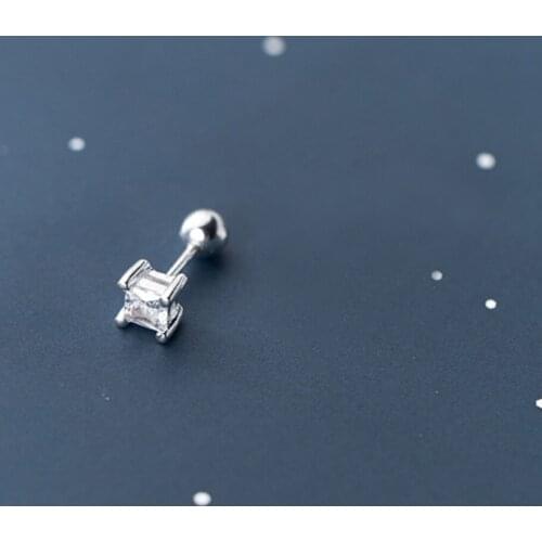 925 Sterling Silver Square CZ Post Stud SINGLE Earring A1036