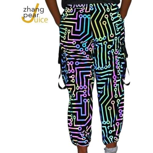 Men Winter Spring Colorful Night Reflective Pants Street Jogger Pants Men Hip Hop Punk Trousers Male Print Party Club Pants