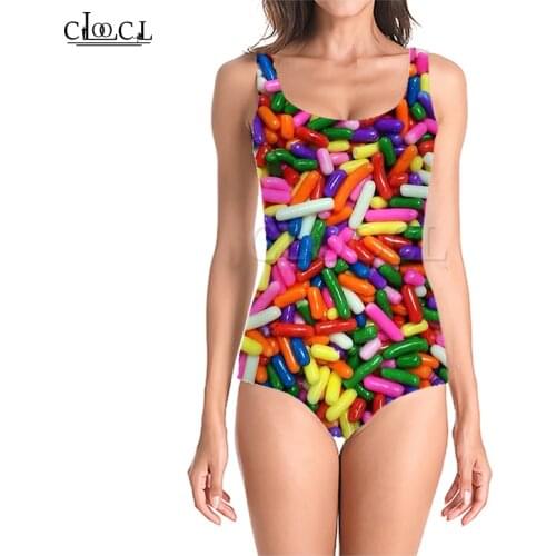 CLOOCL Colorful Candy Series 3D Print Girls One-piece Swimsuit Bathing Suit Sleeveless Slim Sexy Womens Fashion Swimwear