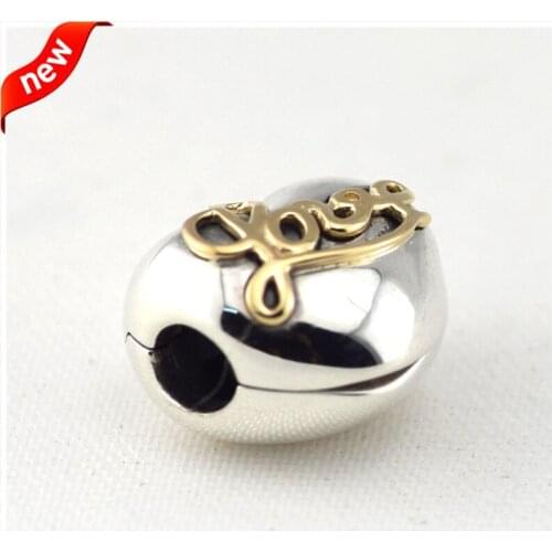 CKK 925 Sterling Silver Jewelry 14K Gold Heart Of Love Clip Original Charms DIY Beads Fits Bracelets For Jewelry Making