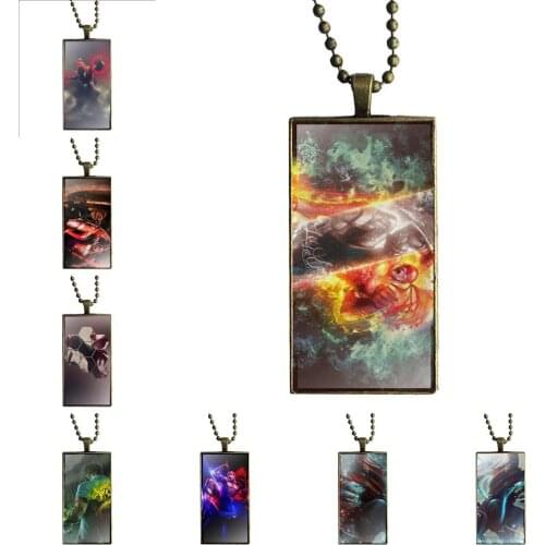 EJ Glaze Lee Sin Fashion Glass Cabochon Pendant Rectangle Necklace Choker Necklace Jewelry For Women