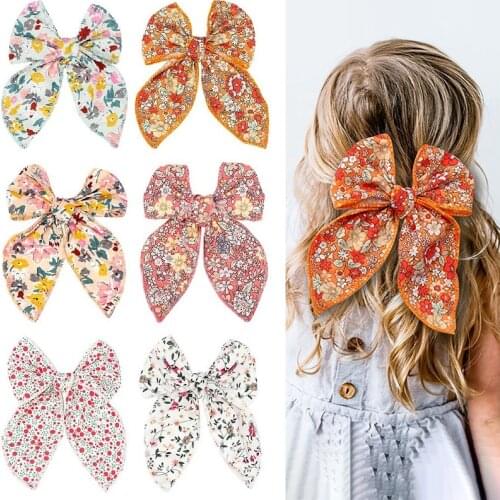 Elegant Chiffon Big Bow Spring Hair Clip Fashion Print Floral Hair Barrette For Women Girls Sweet Hairclip Hair Grip Accessories