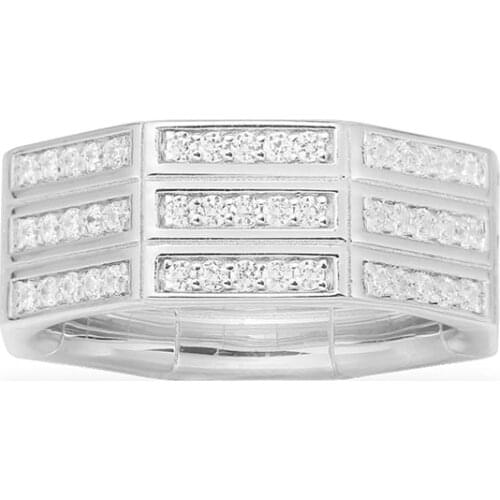 SLJELY Fashion Real 925 Sterling Silver White Triple Octagon Geometric Finger Ring Micro Cubic Zirconia Women Fine Brand Jewelry