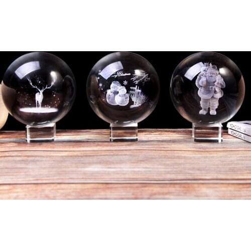 Creative Crystal Laser Engraved Christmas Theme Decoration Ball Santa Claus Pattern Crystal Ball Christmas Gift Snowman Globe